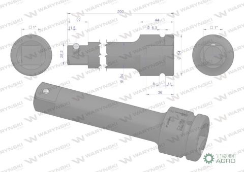 Przedłużka do nasadek udarowych 1" 200mm. CrMo. Waryński Przedłużka do nasadek udarowych 1" 200mm. CrMo. Waryński