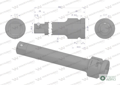 Przedłużka do nasadek udarowych 1" 250mm. CrMo. Waryński Przedłużka do nasadek udarowych 1" 250mm. CrMo. Waryński