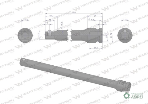 Przedłużka do nasadek udarowych 1/2" 250mm. CrMo. Waryński Przedłużka do nasadek udarowych 1/2" 250mm. CrMo. Waryński