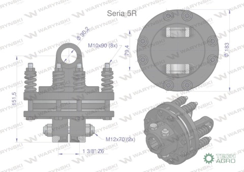 Sprzęgło cierne wału Seria 5R 1200Nm - 1 3/8 Z6 WARYŃSKI Sprzęgło cierne wału Seria 5R 1200Nm - 1 3/8 Z6 WARYŃSKI