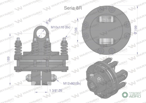 Sprzęgło cierne wału Seria 8R 1700Nm - 1 3/8 Z6 WARYŃSKI Sprzęgło cierne wału Seria 8R 1700Nm - 1 3/8 Z6 WARYŃSKI