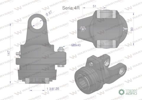 Sprzęgło na kołek wału Seria 4R 1900Nm - 27x82 - 1 3/8 Z6 WARYŃSKI Sprzęgło na kołek wału Seria 4R 1900Nm - 27x82 - 1 3/8 Z6 WARYŃSKI