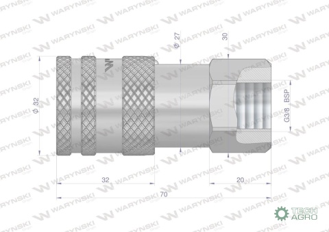 Szybkozłącze hydrauliczne suchoodcinające gniazdo G3/8"BSP gwint wewnętrzny ISO16028 Waryński Szybkozłącze hydrauliczne suchoodcinające gniazdo G3/8"BSP gwint wewnętrzny ISO16028 Waryński