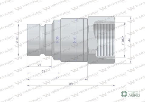Szybkozłącze hydrauliczne suchoodcinające (rozmiar 3/4) wtyczka G1"BSP gwint wewnętrzny ISO16028 Waryński Szybkozłącze hydrauliczne suchoodcinające (rozmiar 3/4) wtyczka G1"BSP gwint wewnętrzny ISO16028 Waryński