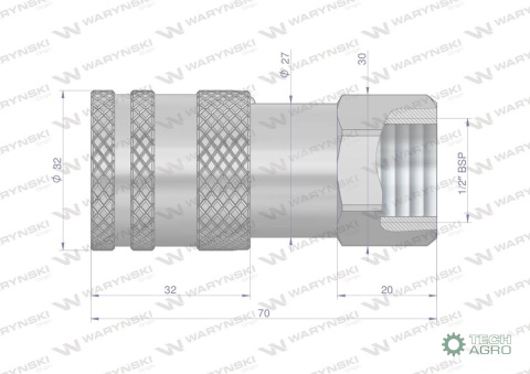 Szybkozłącze hydrauliczne suchoodcinające (rozmiar 3/8) gniazdo G1/2"BSP gwint wewnętrzny ISO16028 Waryński Szybkozłącze hydrauliczne suchoodcinające (rozmiar 3/8) gniazdo G1/2"BSP gwint wewnętrzny ISO16028 Waryński