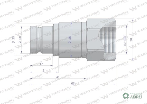 Szybkozłącze hydrauliczne suchoodcinające (rozmiar 3/8) wtyczka G1/2"BSP gwint wewnętrzny ISO16028 Waryński Szybkozłącze hydrauliczne suchoodcinające (rozmiar 3/8) wtyczka G1/2"BSP gwint wewnętrzny ISO16028 Waryński