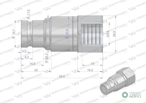 Szybkozłącze hydrauliczne suchoodcinające wtyczka G3/8"BSP gwint wewnętrzny ISO16028 Waryński Szybkozłącze hydrauliczne suchoodcinające wtyczka G3/8"BSP gwint wewnętrzny ISO16028 Waryński