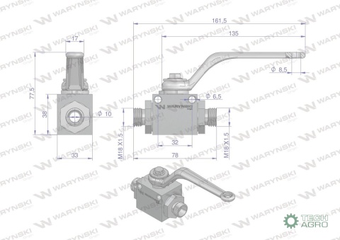 Zawór kulowy hydrauliczny 2-drogowy 2/2 M18x1.5 12L z otworami mocującymi 500 bar Waryński Zawór kulowy hydrauliczny 2-drogowy 2/2 M18x1.5 12L z otworami mocującymi 500 bar Waryński