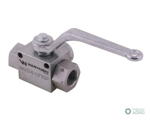 Zawór kulowy hydrauliczny 3-drogowy 3/2 - 1/2"BSP z otworami mocującymi 500 bar Waryński Zawór kulowy hydrauliczny 3-drogowy 3/2 - 1/2"BSP z otworami mocującymi 500 bar Waryński