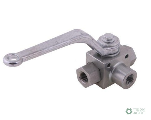 Zawór kulowy hydrauliczny 3-drogowy 3/2 - 1/4"BSP z otworami mocującymi 500 bar Waryński Zawór kulowy hydrauliczny 3-drogowy 3/2 - 1/4"BSP z otworami mocującymi 500 bar Waryński