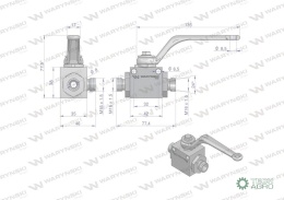 Zawór kulowy hydrauliczny 3-drogowy 3/2 M16x1.5 10L z otworami mocującymi 500 bar Waryński