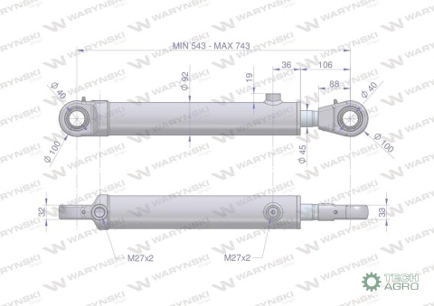 Cylinder hydrauliczny - siłownik dwustronny (7214095071. CJ2F-80/45/200ZN) cyklop. chwytak Waryński
