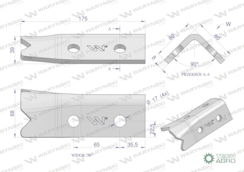 Nóż, kątowy bębna rozrzucającego, UniaTytan Apollo 2232130000111, 2020551, Waryński
