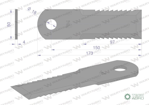Nóż obrotowy rozdrabniacz słomy sieczkarnia uzębiony 173x50x4mm otwór 18 zastosowanie 322326450 Lavwerda Fendt MF WARYŃSKI ( spr