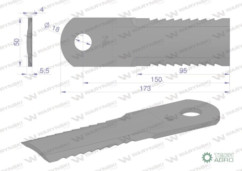 Nóż obrotowy rozdrabniacz słomy sieczkarnia uzębiony 173x50x4mm otwór 18 zastosowanie 84441392 New Holland WARYŃSKI ( sprzedawan