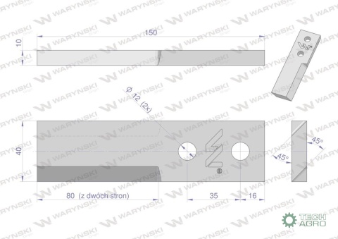 Nóż, prawy bębna rozrzucającego, Unia,Waryński