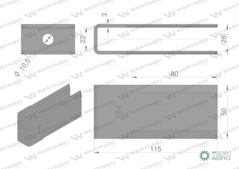 Nóż stały rozdrabniacz słomy sieczkarnia podwóny stalnica 115x50x3mm otwór 10.5 zastosowanie CF01601 John Deere WARYŃSKI ( sprze