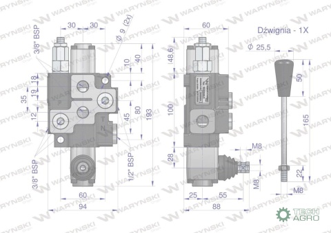 Rozdzielacz hydrauliczny 1-sekcyjny maxprzepływ 40L Waryński