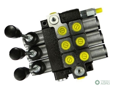 Rozdzielacz hydrauliczny 3-sekcyjny maxprzepływ 40L z zatrzaskami Waryński
