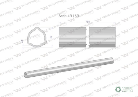 Rura wewnętrzna Seria 4R i 5R do wału 910 przegubowo-teleskopowego 45x3.8 mm 755 mm WARYŃSKI Rura wewnętrzna Seria 4R i 5R do wału 910 przegubowo-teleskopowego 45x3.8 mm 755 mm WARYŃSKI