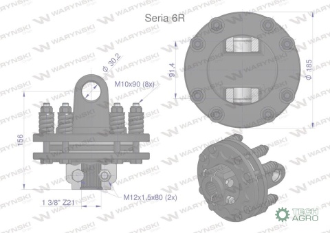 Sprzęgło cierne 2 tarczowe wału Seria 6R 1200Nm - 30x92 - 1 3/8 Z21 WARYŃSKI Sprzęgło cierne 2 tarczowe wału Seria 6R 1200Nm - 30x92 - 1 3/8 Z21 WARYŃSKI