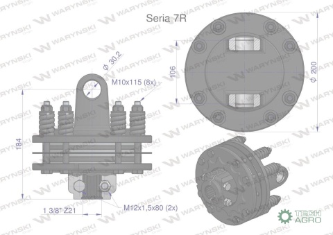 Sprzęgło cierne 4 tarczowe wału Seria 7R 1700Nm - 30x106 - 1 3/8 Z21 WARYŃSKI Sprzęgło cierne 4 tarczowe wału Seria 7R 1700Nm - 30x106 - 1 3/8 Z21 WARYŃSKI