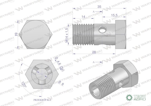 Śruba oczkowa przelewowa metryczna M14x1.5 Waryński ( sprzedawane po 10 )