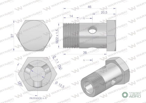 Śruba oczkowa przelewowa metryczna M22x1.5 Waryński ( sprzedawane po 10 )