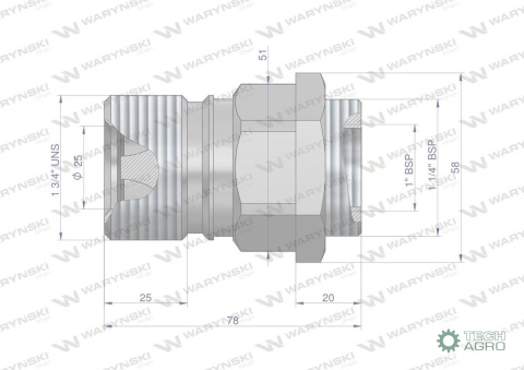 Szybkozłącze hydrauliczne skręcane (motylkowe) gniazdo G3/4"BSP gwint wewnętrzny 250bar Waryński