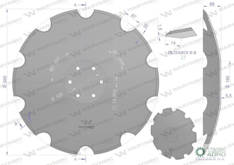 Talerz, uzębiony Z-10 fi 560 mocowanie6/120 grubość 4,5 mm stal borowa prosta piasta, Tolmet, Waryński Talerz, uzębiony Z-10 fi 560 mocowanie6/120 grubość 4,5 mm stal borowa prosta piasta, Tolmet, Waryński