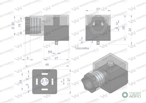 Wtyczka elektryczna W-WTYKVDC 12V 24V (SP666) do zasilania cewek elektromagnetycznych z diodą i uszczelką Waryński