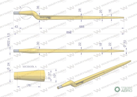 Ząb ładowacza uniwersalny Z L- 880 mmna tuleję od zębów prostych Tur WARYŃSKI