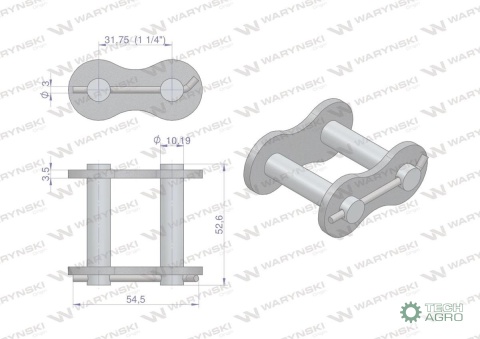 Zamek łańcucha 20BF16-01 z zawleczką zastosowanie Prasa Rolująca Krone 9222960 Waryński
