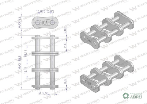 Zamek łańcucha wzmocnionego Z10A-3 ANSIA 50 (R3 5/8) Waryński ( sprzedawane po 5 )