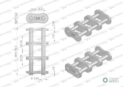 Zamek łańcucha wzmocnionego Z12A-3 ANSIA 60 (R3 3/4) Waryński ( sprzedawane po 5 )