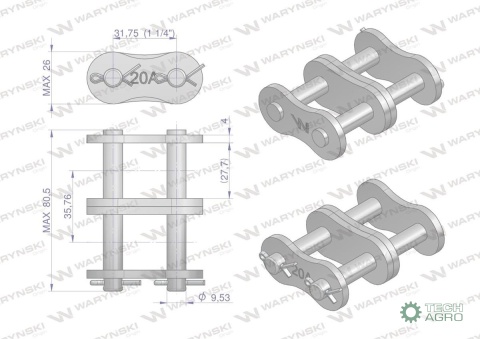 Zamek łańcucha wzmocnionego Z20A-2 ANSIA 100 (R2 1.1/4) Waryński ( sprzedawane po 3 )