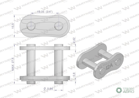 Zamek łańcucha wzmocniony Z12A-1 ANSI A60 (R1 3/4) Waryński ( sprzedawane po 10 )