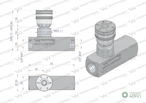 Zawór dławiąco-zwrotny WRFU 90 3/8"BSP Waryński
