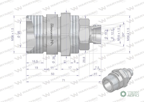 Zawór gniazdo (Bizon) M18x1,5 skręcane (ZSR6160101) Waryński