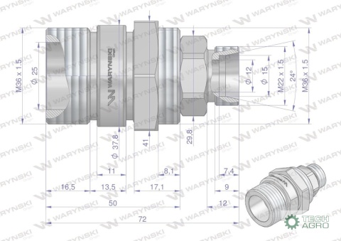 Zawór gniazdo M22x1.5 skręcane (50490020) Waryński (opakowanie 10szt)