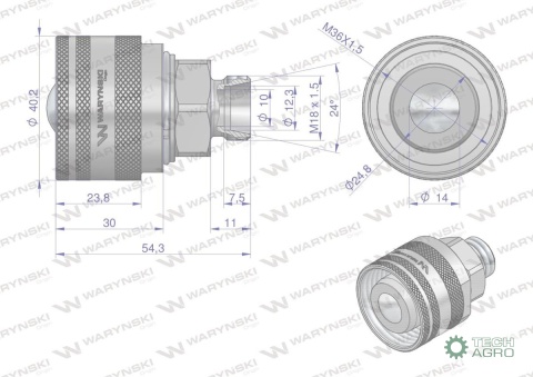 Zawór wtyczka (Bizon) M18x1.5 skręcane (ZSR6160102) Waryński (opakowanie 10szt)