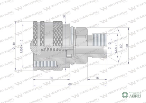 Zawór wtyczka M20x1.5 skręcane (ZSR6M20WTK) Waryński