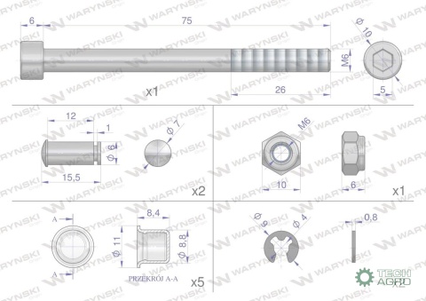 Zestaw montażowy linek do joysticka na widełki (INIK-631023), Waryński