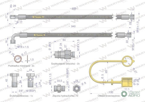 Zestaw przewodów. szybkozłączy EURO. elementów złącznych - do hydraulicznych łączników centralnych 330 bar Waryński