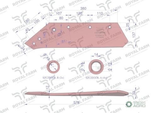 Eurolemiesz, lewy 16" , zastosowanie Kverneland stal borowa, Royal Farm