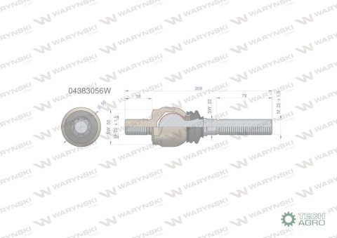 Przegub kierowniczy 209mm- M22x1,5; M22x1,5 04383056 WARYŃSKI