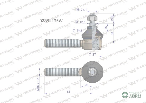 Przegub kierowniczy M16x1.5 02381195 WARYŃSKI