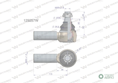 Przegub kierowniczy M30x1.5 129257 WARYŃSKI