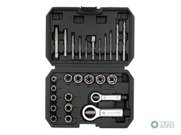 Zestaw wykrętaków i nasadek do uszkodzonych śrub, nakrętek i szpilek 26 szt - kute/ stal Cr-Mo, Teger