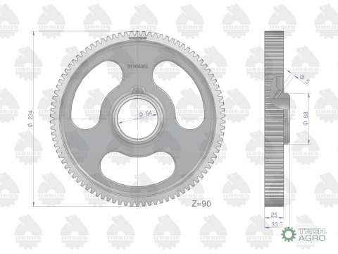Koło zębate pośrednie rozrządu Z-90 MF3ORYGINAŁ URSUS